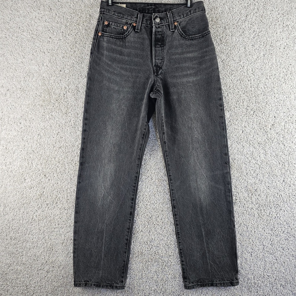 Levis 501 90s Jeans Sz 26x30 Straight Leg Button Fly Whiskering Black Charcoal